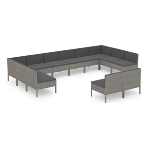 vidaXL 12 Piece Patio Lounge Set with Cushions Poly Rattan Gray
