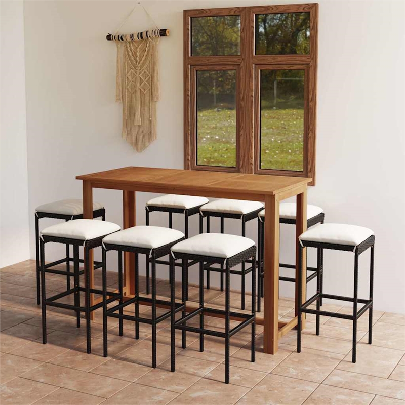vidaXL 9 Piece Patio Bar Set with Cushions Black
