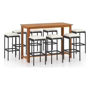vidaXL 9 Piece Patio Bar Set with Cushions Black