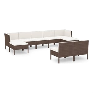 vidaXL 9 Piece Patio Lounge Set with Cushions Poly Rattan Brown