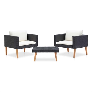 vidaXL 3 Piece Patio Lounge Set with Cushions Poly Rattan Black