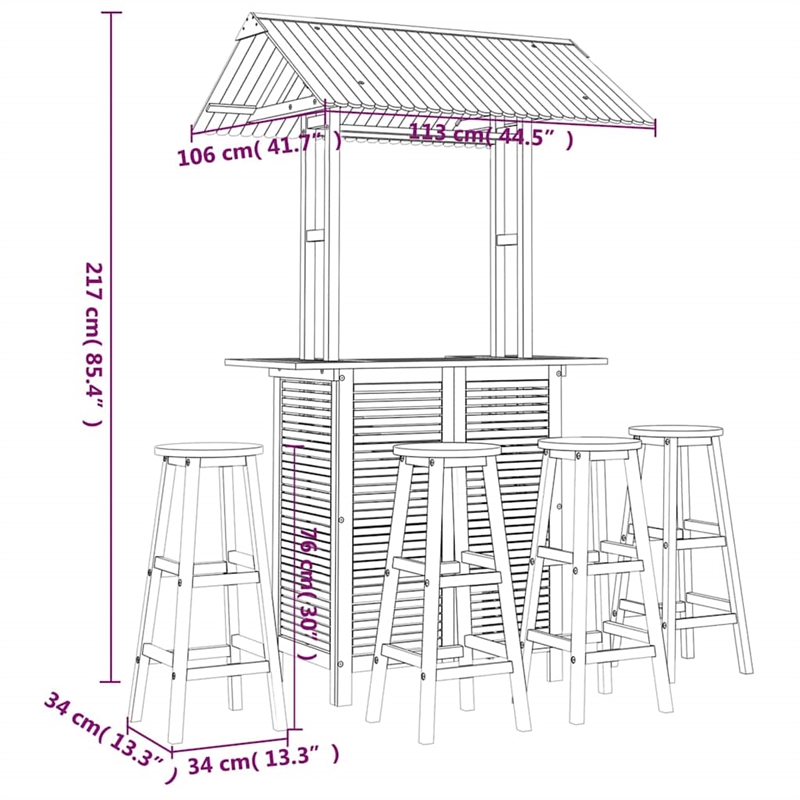 vidaXL 5 Piece Patio Bar Set Solid Wood Acacia
