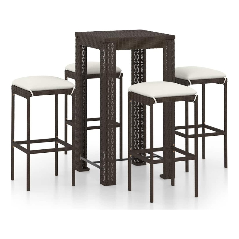 vidaXL 5 Piece Patio Bar Set with Cushions Poly Rattan Brown