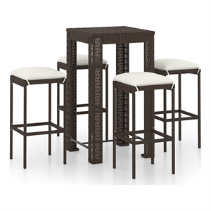vidaXL 5 Piece Patio Bar Set with Cushions Poly Rattan Brown