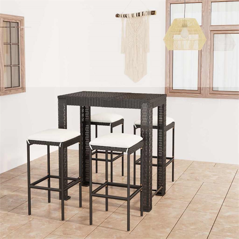 vidaXL 5 Piece Patio Bar Set with Cushions Poly Rattan Black