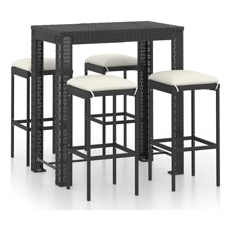 vidaXL 5 Piece Patio Bar Set with Cushions Poly Rattan Black