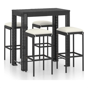 vidaXL 5 Piece Patio Bar Set with Cushions Poly Rattan Black