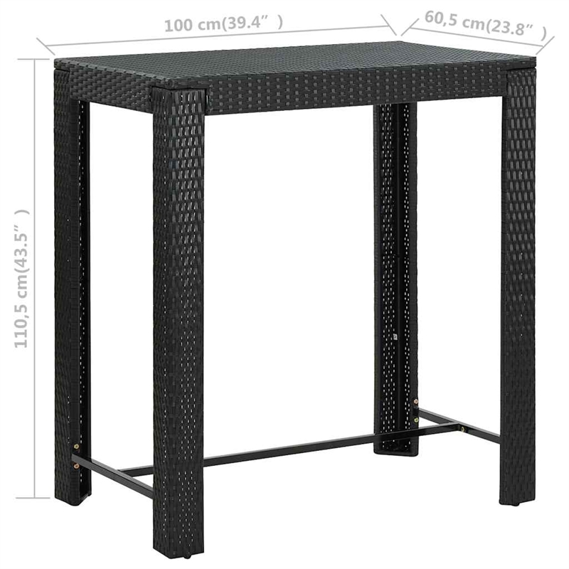 vidaXL 7 Piece Patio Bar Set with Cushions Poly Rattan Black