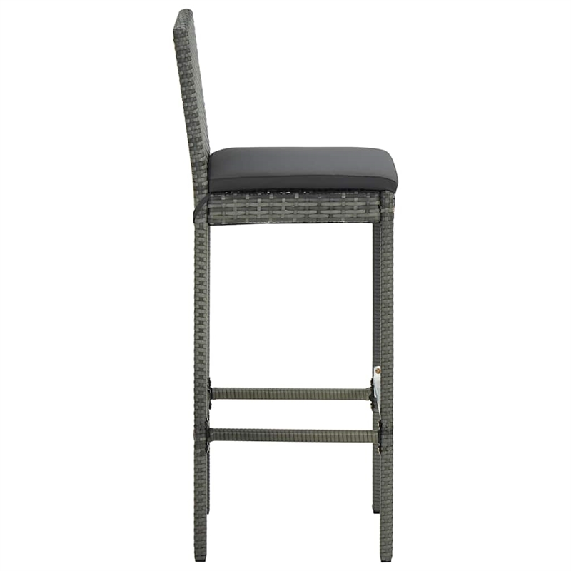 vidaXL 3 Piece Patio Bar Set with Cushions Poly Rattan Gray