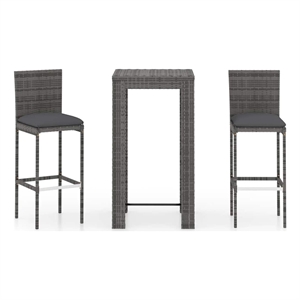 vidaXL 3 Piece Patio Bar Set with Cushions Poly Rattan Gray