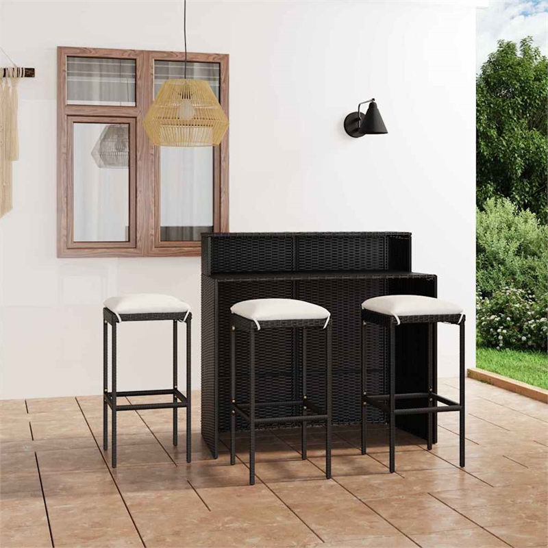 vidaXL 4 Piece Patio Bar Set with Cushions Black