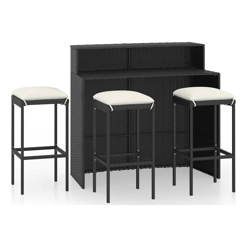 vidaXL 4 Piece Patio Bar Set with Cushions Black