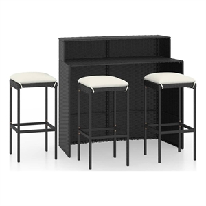 vidaXL 4 Piece Patio Bar Set with Cushions Black