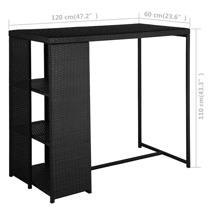 vidaXL 5 Piece Patio Bar Set with Cushions Poly Rattan Black