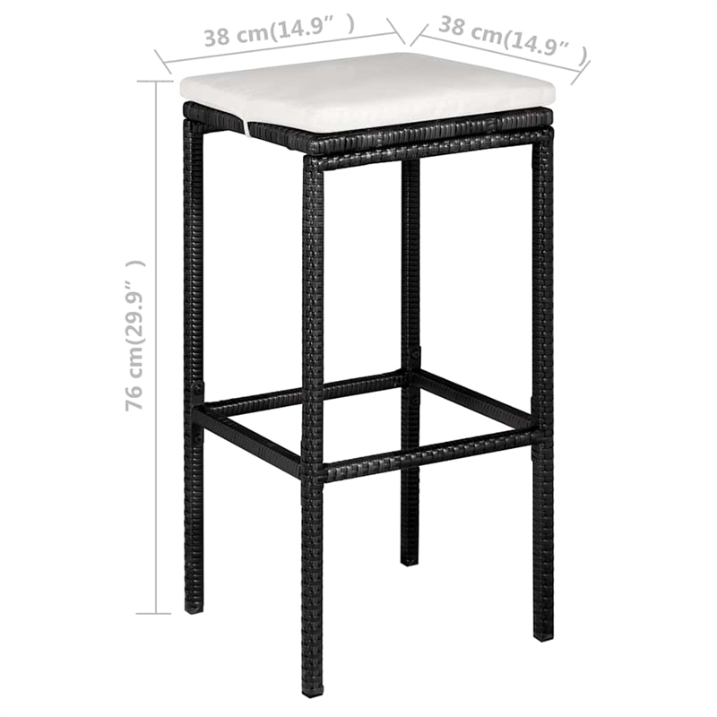 vidaXL 5 Piece Patio Bar Set with Cushions Poly Rattan Black