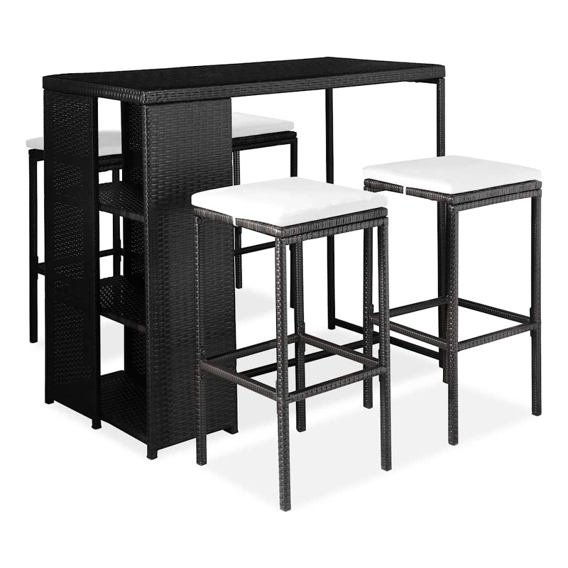vidaXL 5 Piece Patio Bar Set with Cushions Poly Rattan Black