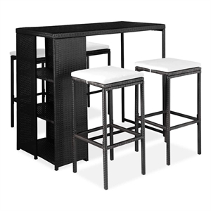 vidaXL 5 Piece Patio Bar Set with Cushions Poly Rattan Black