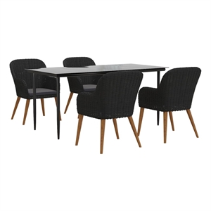 vidaXL 5 Piece Patio Dining Set with Cushions Black