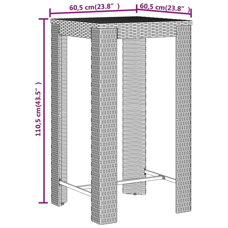 vidaXL 3 Piece Patio Bar Set Gray Poly Rattan&Solid Wood Acacia