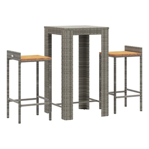 vidaXL 3 Piece Patio Bar Set Gray Poly Rattan&Solid Wood Acacia