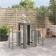 vidaXL 3 Piece Patio Bar Set Gray Poly Rattan&Solid Wood Acacia