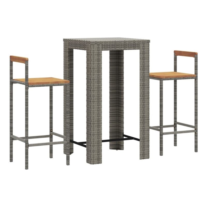 vidaXL 3 Piece Patio Bar Set Gray Poly Rattan&Solid Wood Acacia
