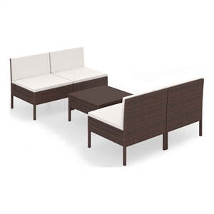 vidaXL 5 Piece Patio Lounge Set with Cushions Poly Rattan Brown