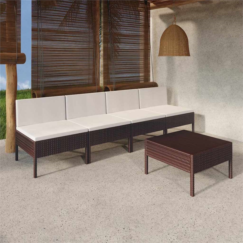 vidaXL 5 Piece Patio Lounge Set with Cushions Poly Rattan Brown