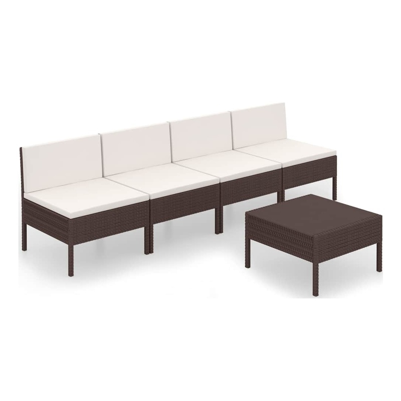 vidaXL 5 Piece Patio Lounge Set with Cushions Poly Rattan Brown