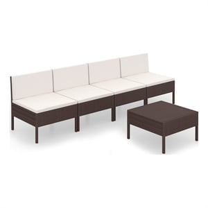 vidaXL 5 Piece Patio Lounge Set with Cushions Poly Rattan Brown