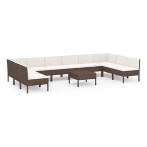 vidaXL 11 Piece Patio Lounge Set with Cushions Poly Rattan Brown