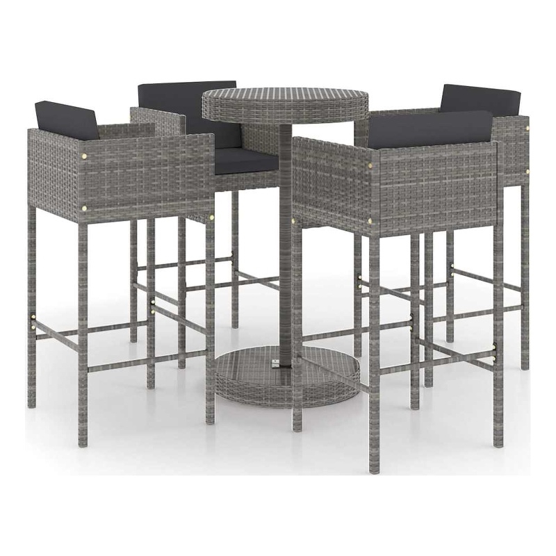 vidaXL 5 Piece Patio Bar Set with Cushions Poly Rattan Gray