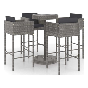vidaXL 5 Piece Patio Bar Set with Cushions Poly Rattan Gray