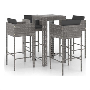 vidaXL 5 Piece Patio Bar Set with Cushions Poly Rattan Gray