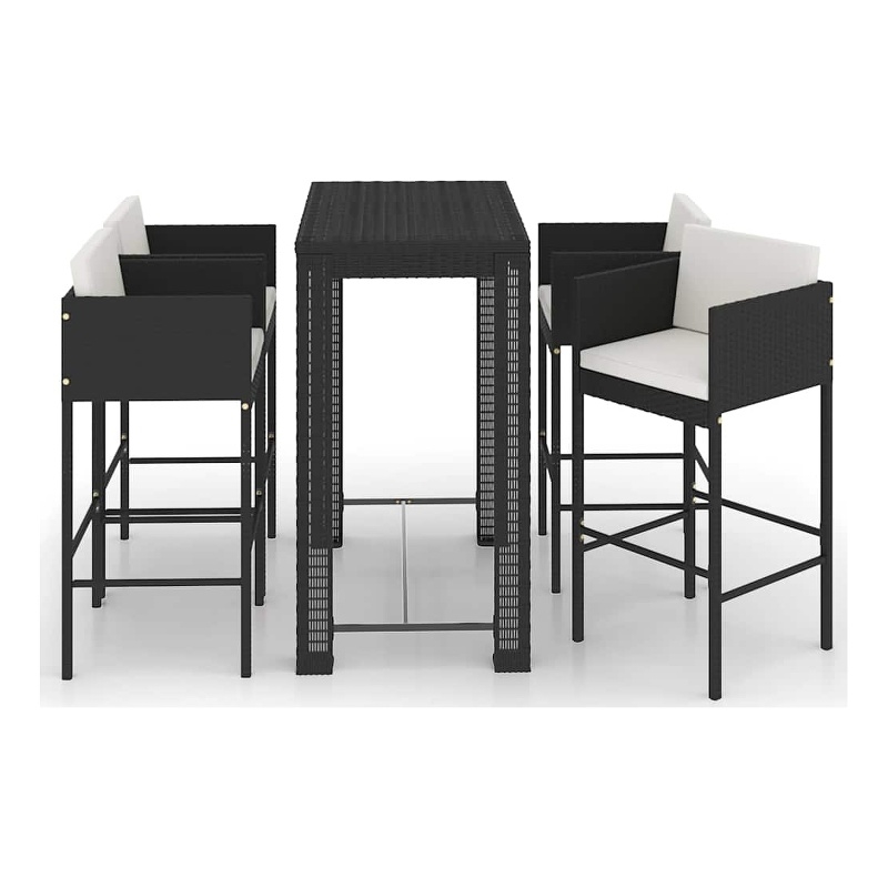 vidaXL 5 Piece Patio Bar Set with Cushions Poly Rattan Black