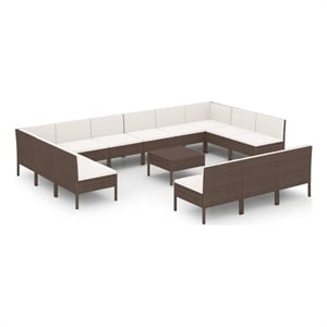 vidaXL 14 Piece Patio Lounge Set with Cushions Poly Rattan Brown