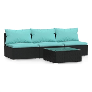 vidaXL Patio Furniture Set 4 Piece with Cushions Black Poly Rattan