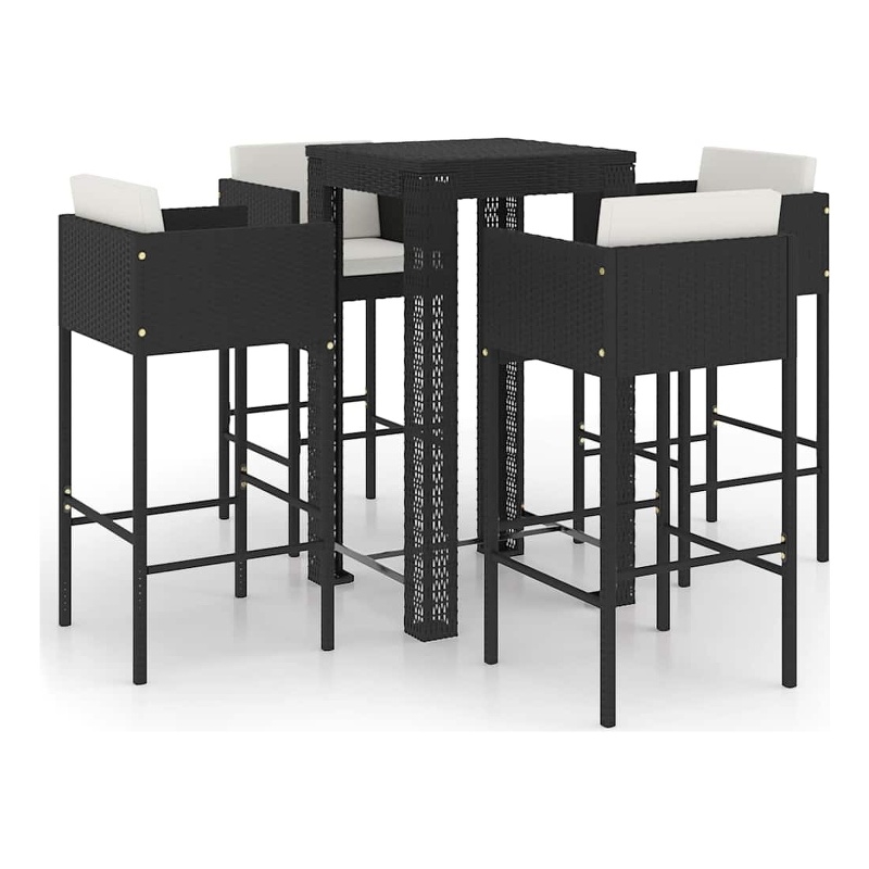 vidaXL 5 Piece Patio Bar Set with Cushions Poly Rattan Black