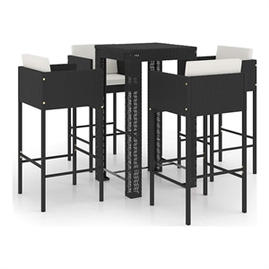 vidaXL 5 Piece Patio Bar Set with Cushions Poly Rattan Black