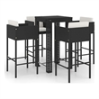 vidaXL 5 Piece Patio Bar Set with Cushions Poly Rattan Black