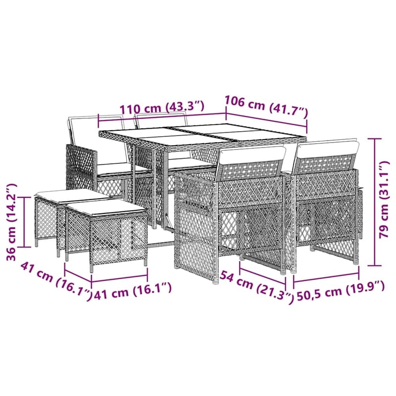 vidaXL Garden Dining Set Black and Cream