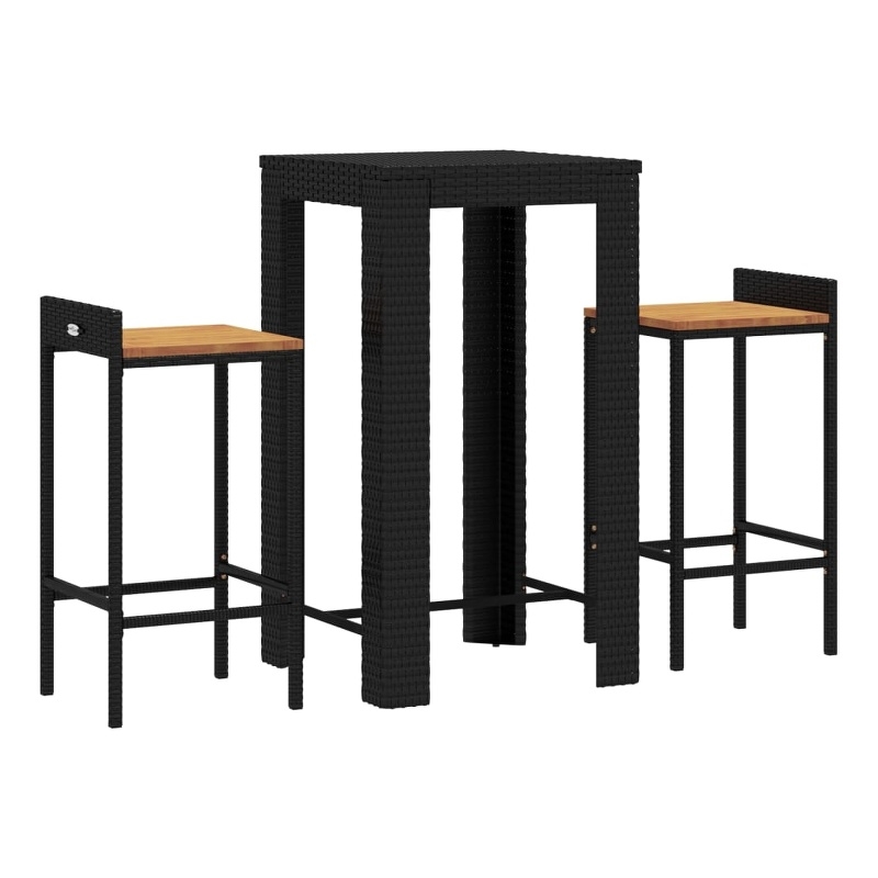vidaXL 3 Piece Patio Bar Set Black Poly Rattan&Solid Wood Acacia