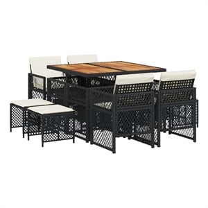 vidaXL Garden Dining Set Black PE Rattan Standard Collapsible