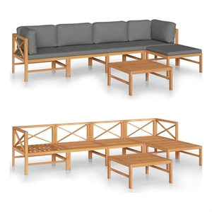 vidaXL 6 Piece Patio Lounge Set with Gray Cushions Solid Teak Wood