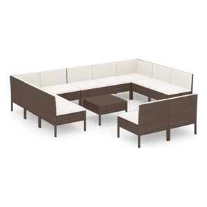 vidaXL 12 Piece Patio Lounge Set with Cushions Poly Rattan Brown
