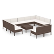 vidaXL 12 Piece Patio Lounge Set with Cushions Poly Rattan Brown