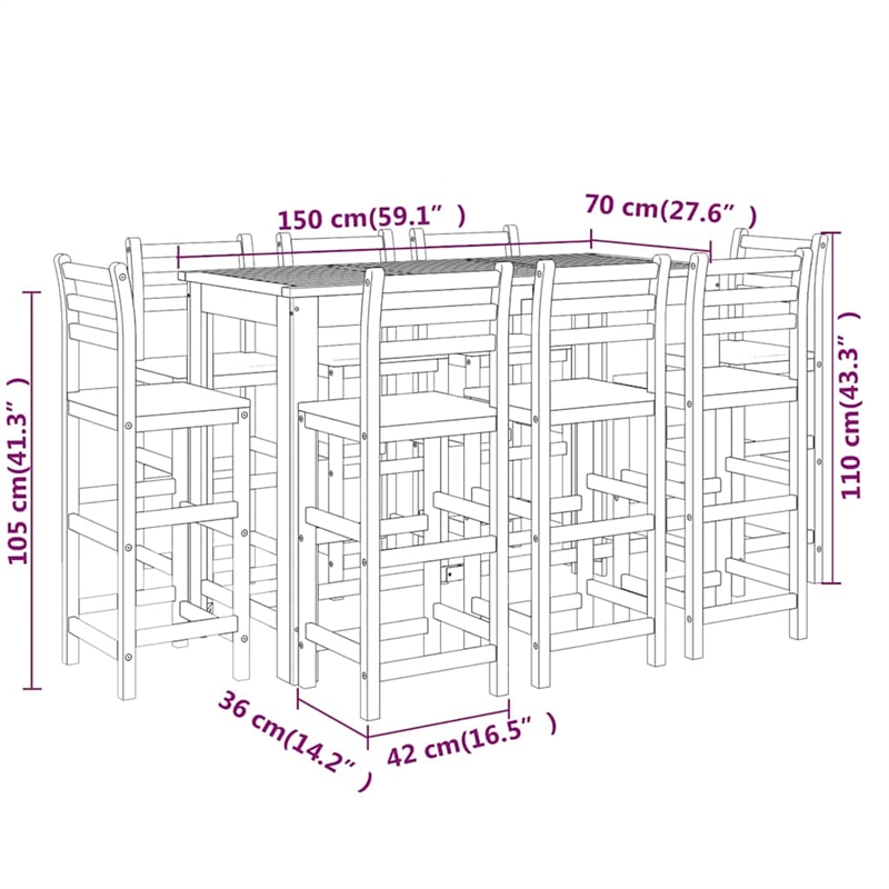 vidaXL 9 Piece Patio Bar Set Solid Wood Acacia