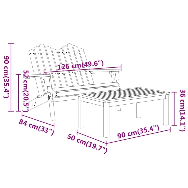 vidaXL 3 Piece Adirondack Patio Lounge Set Solid Wood Acacia