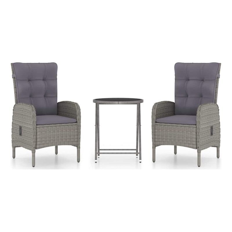 vidaXL 3 Piece Patio Bistro Set Poly Rattan and Glass Gray