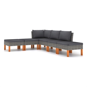 vidaXL 6 Piece Patio Lounge Set with Cushions Poly Rattan Gray